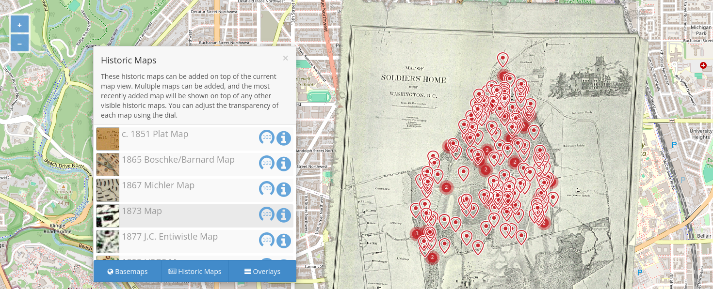 Arches v3 map view with historical map overlay